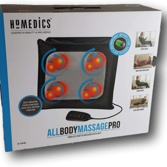 Homedics AllBodyMassagePro Cordless Shiatsu Massager with Relaxing Heat Calming - Picture 1 of 3
